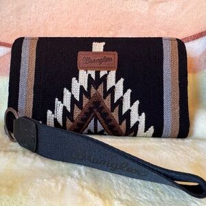 Wrangler Black and Brown Patterned Wallet with Strap